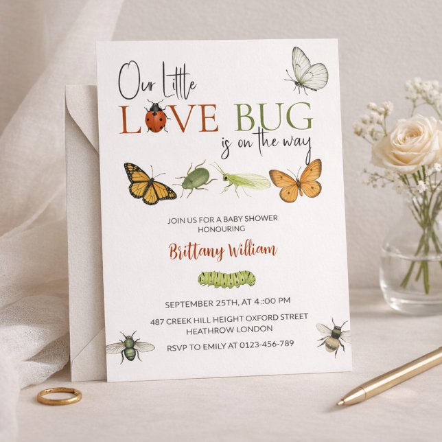 Invitación Little Love Bug Baby Shower Butfly (Subido por el creador)
