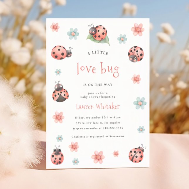 Invitación Little Love Bug está en camino Chica Baby Shower (Subido por el creador)