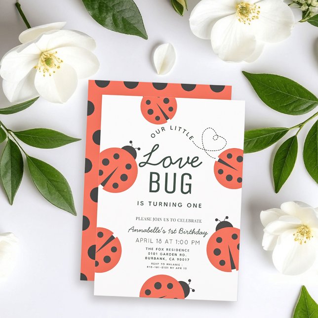 Invitación Little Love Bug Ladybug Chica 1er cumpleaños (Subido por el creador)