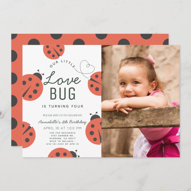 Invitación Little Love Bug Ladybug Chica Birday Photo (Anverso / Reverso)