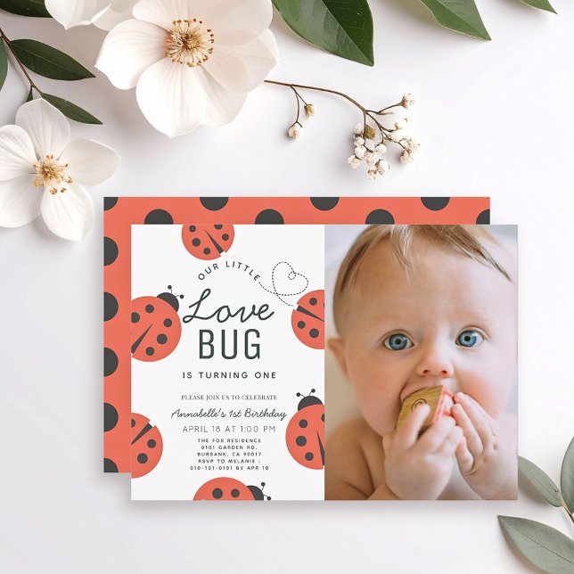 Invitación Little Love Bug Ladybug Chica Primera foto de cump (Subido por el creador)