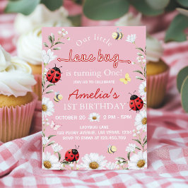 Invitación Little Love Bug Ladybug Daisy Birthday Party