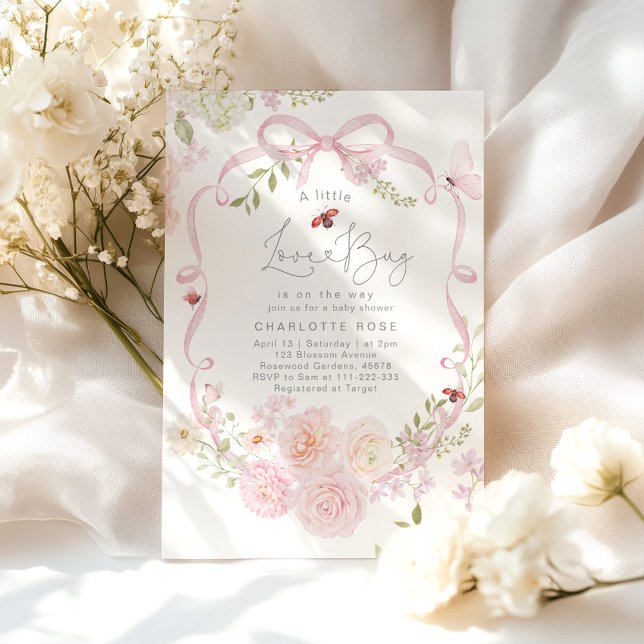 Invitación Little Love Bug Pink Bow Baby Shower (Subido por el creador)