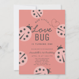 Invitación Little Love Bug Pink Ladybug 1er cumpleaños