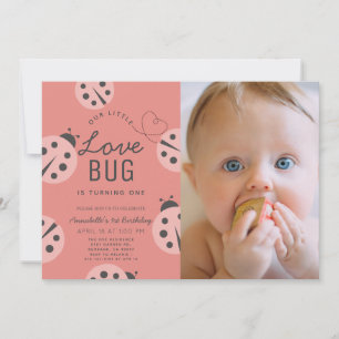 Invitación Little Love Bug Pink Ladybug 1er cumpleaños Photo