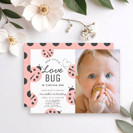 Invitación Little Love Bug Pink Ladybug 1er cumpleaños Photo