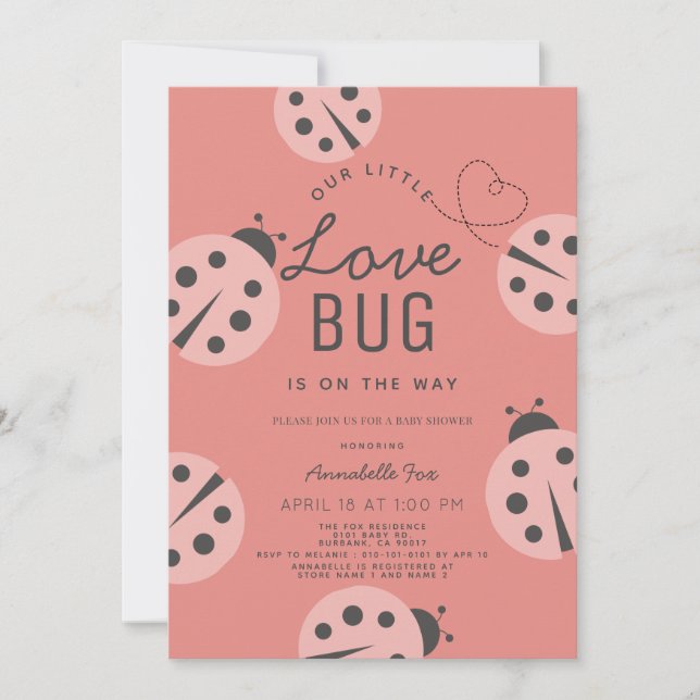 Invitación Little Love Bug Pink Ladybug Baby Shower (Anverso)