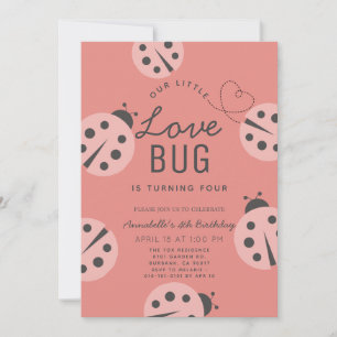 Invitación Little Love Bug Pink Ladybug Cumpleaños