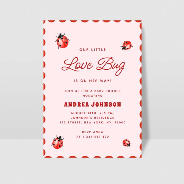 Invitación Little Love Bug Pink & Red Ladybug Baby Shower (Subido por el creador)