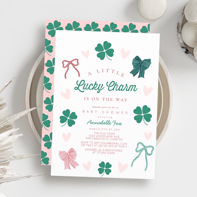 Invitación Little Lucky Charm Bow Shamrock Girl Baby Shower (Subido por el creador)