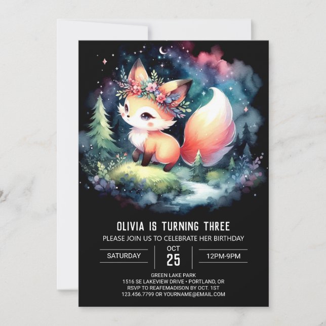 Invitación Little Majestic Fox Birday digital (Anverso)