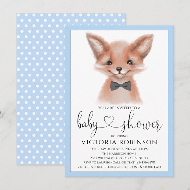Invitación Little Man Boy Woodland Fox Baby Shower (Anverso / Reverso)