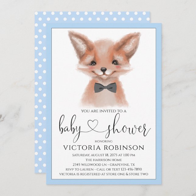 Invitación Little Man Fox Boy Woodland Baby Shower (Anverso / Reverso)