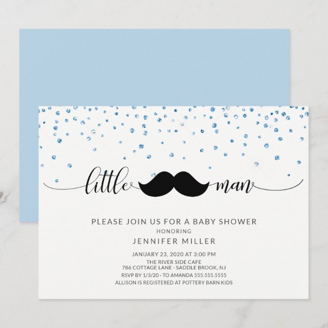 Invitación Little Man Mustache Boys Baby Shower (Anverso / Reverso)