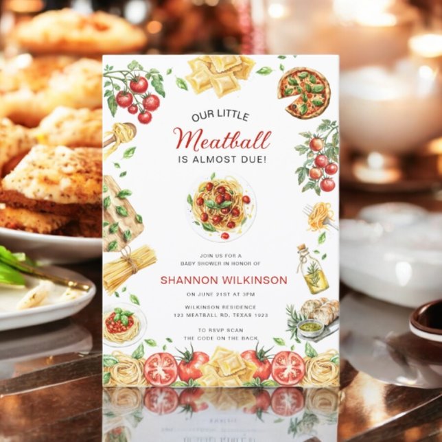 Invitación Little Meatball Italian Pasta Baby Shower QR code (Subido por el creador)