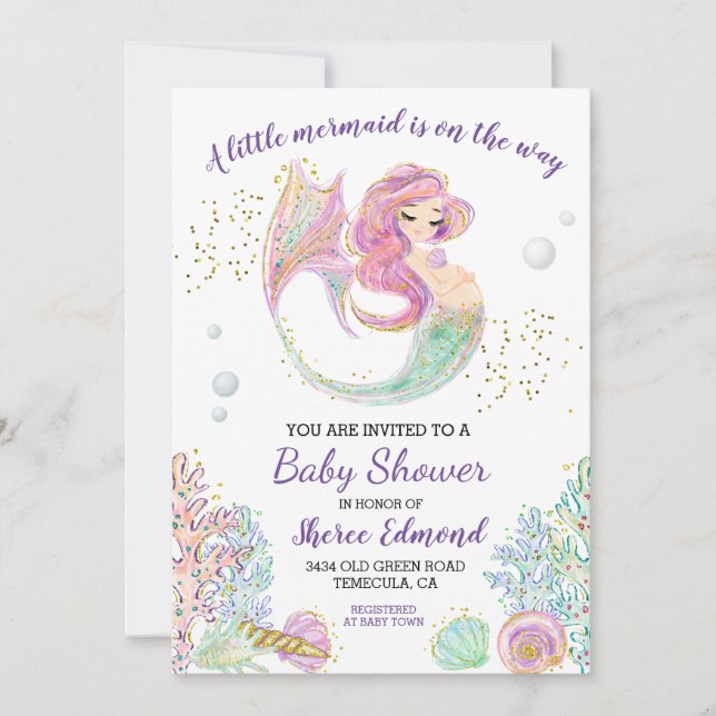 Invitación Little Mermaid Baby Shower (Anverso)