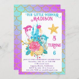 Invitación Little Mermaid Tail Purple Turquoise Gold Birday