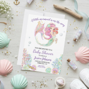 Invitación Little Mermaid Watercolor Baby Shower