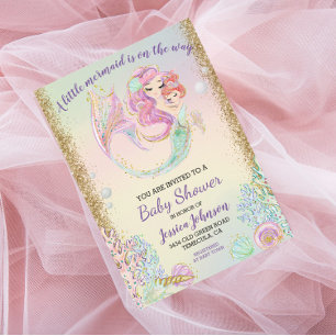Invitación Little Mermaid Watercolor Baby Shower Gold