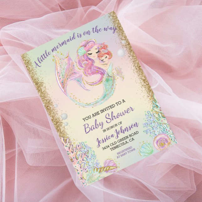Invitación Little Mermaid Watercolor Baby Shower Gold (Subido por el creador)