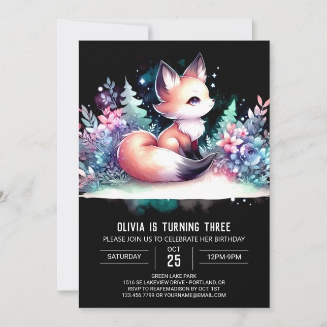 Invitación Little Minimalista Fox Birday digital (Anverso)