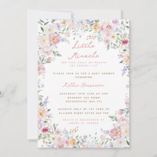 Invitación Little Miracle Pastel Flowers Baby Shower