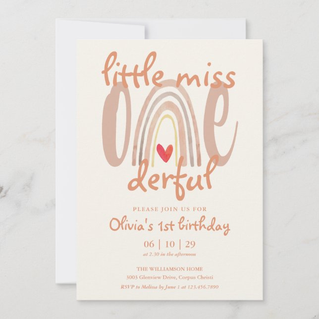 Invitación Little Miss Onederful Boho Rainbow 1st Birthday (Anverso)