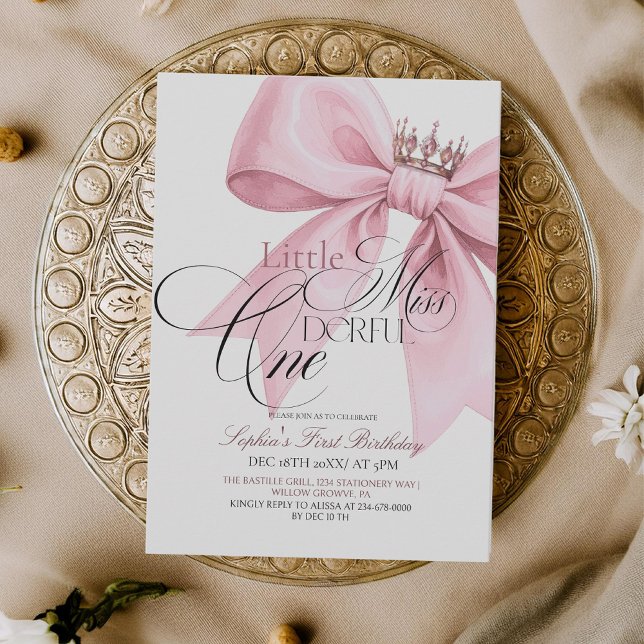 Invitación Little Miss ONEderful Pink Bow 1st Birthday Party (Subido por el creador)