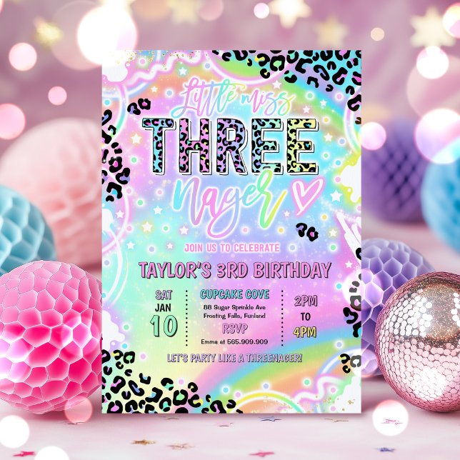 Invitación Little Miss Threenage Rainbow Leopard 3rd Birthday (Subido por el creador)