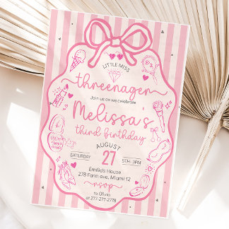 Invitación Little Miss Threenager Coquette Bow