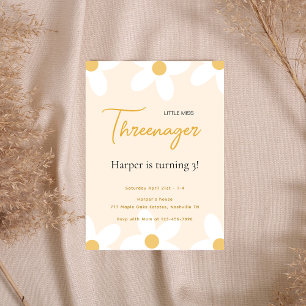 Invitación Little Miss Threenager Pink Daisy Cumpleaños