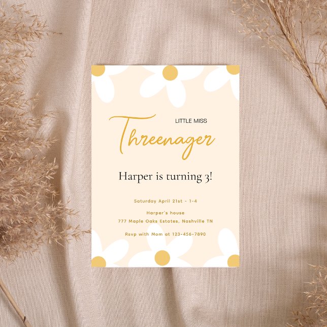 Invitación Little Miss Threenager Pink Daisy Cumpleaños (Subido por el creador)
