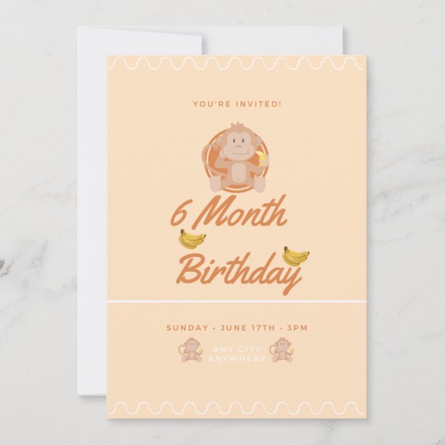 Invitación Little Monkey 6 Month Birthday (Anverso)