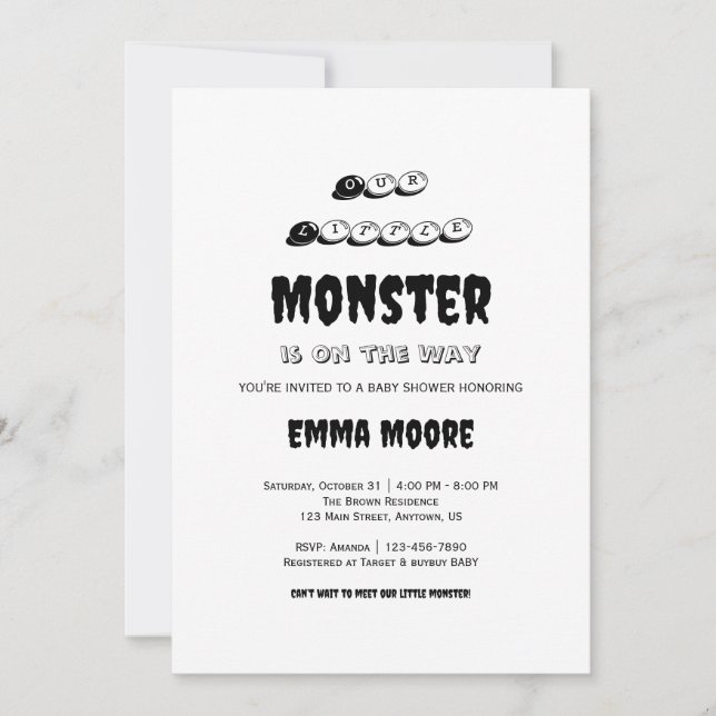 Invitación Little Monster Baby Shower Typography Design (Anverso)