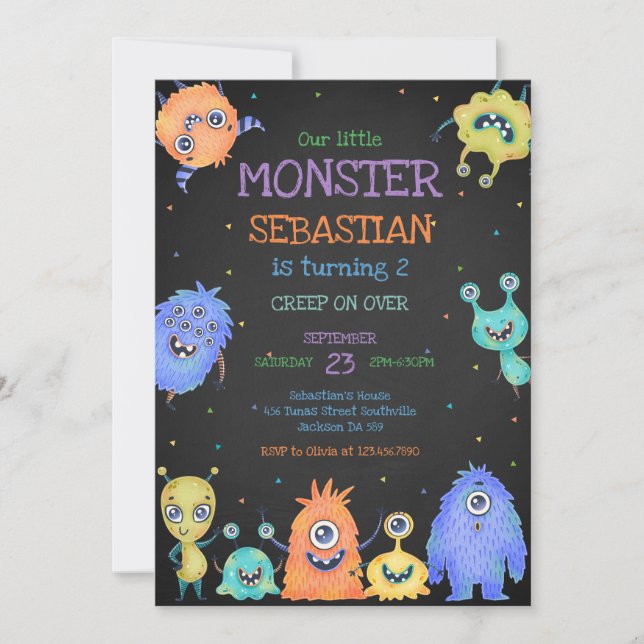 Invitación Little Monster Birthday Invitation (Anverso)
