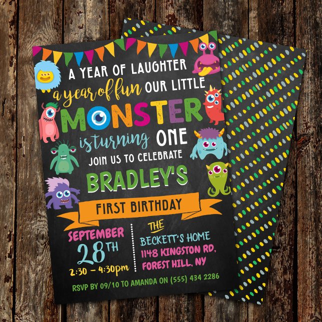 Invitación Little Monster Chalkboard 1º cumpleaños (Subido por el creador)