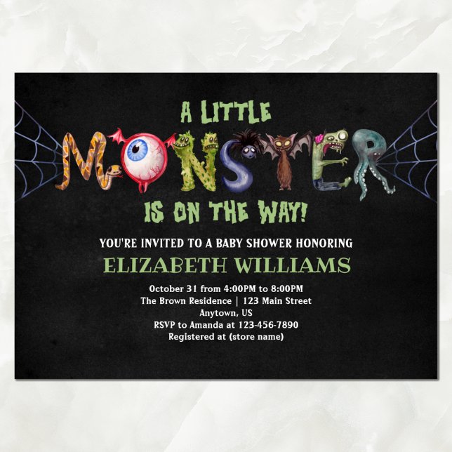 Invitación Little Monster Letters Halloween Baby Shower (Front)