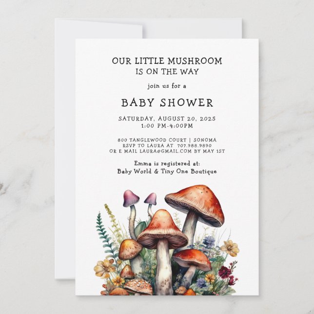 Invitación Little Mushroom Baby Shower (Anverso)