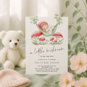 Invitación LIttle Mushroom en Way Woodland Baby Shower