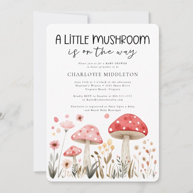 Invitación Little Mushrooms Wildflower Baby Shower (Anverso)