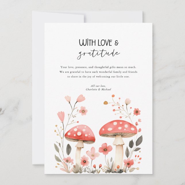Invitación Little Mushrooms Wildflower Baby Shower Gracias (Anverso)