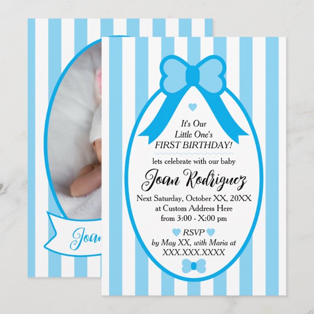 Invitación Little One Bow 1st Birthday Photo Invitations (Anverso / Reverso)