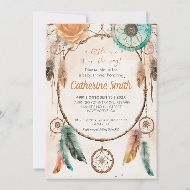 Invitación Little One Dreamcatcher Baby Shower Watercolor (Anverso)