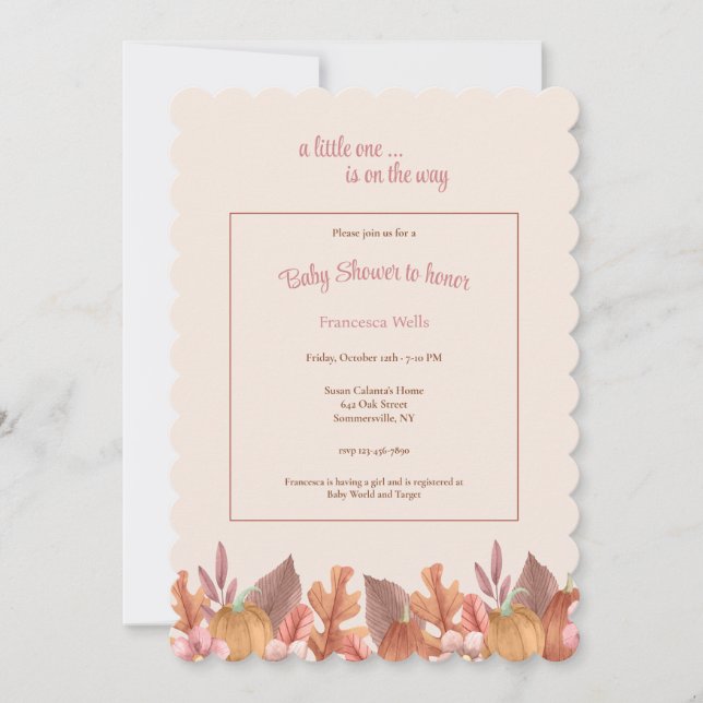 Invitación Little One Pink Fall Baby Shower (Anverso)