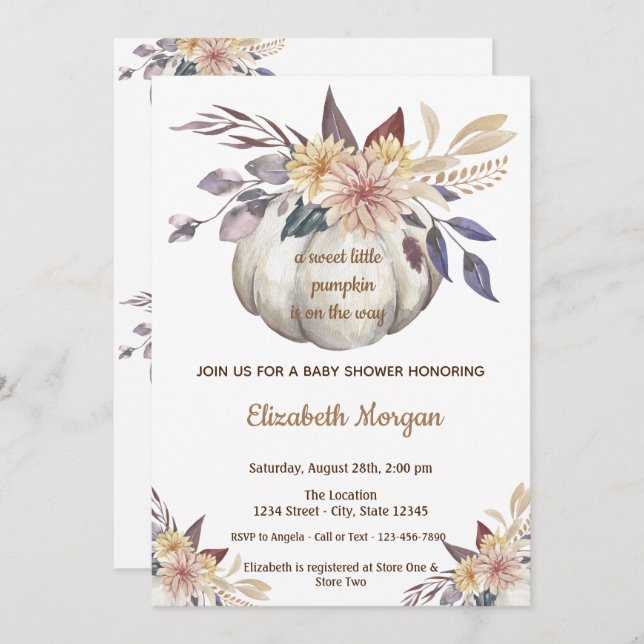 Invitación Little Pampkin, Flowers Baby Shower (Anverso / Reverso)