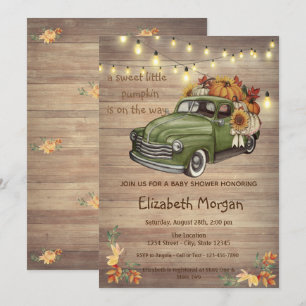 Invitación Little Pampkin,Wood Truck Sunflowers Baby Shower