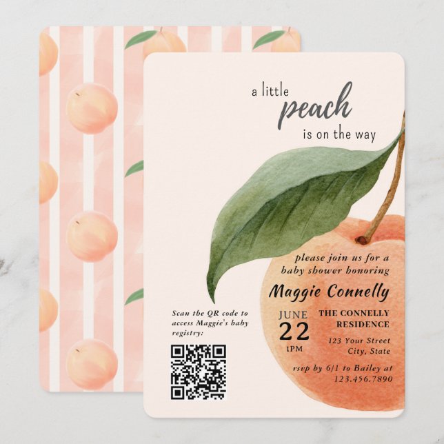Invitación Little Peach is on the Way Baby Shower Invitation (Anverso / Reverso)