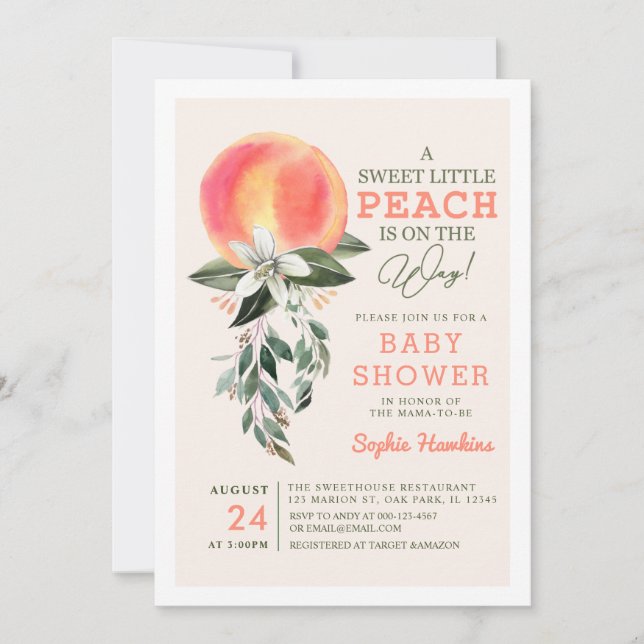 Invitación Little Peach is On the Way Peach Baby Shower (Anverso)