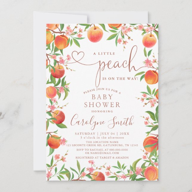 Invitación Little Peach On The Way Baby Shower (Anverso)