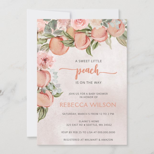 Invitación Little Peach on the Way Baby Shower Invitation (Anverso)